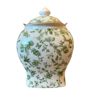 Grace Teaware Fine Porcelain Ginger Jar Green & White Floral Home Decor New